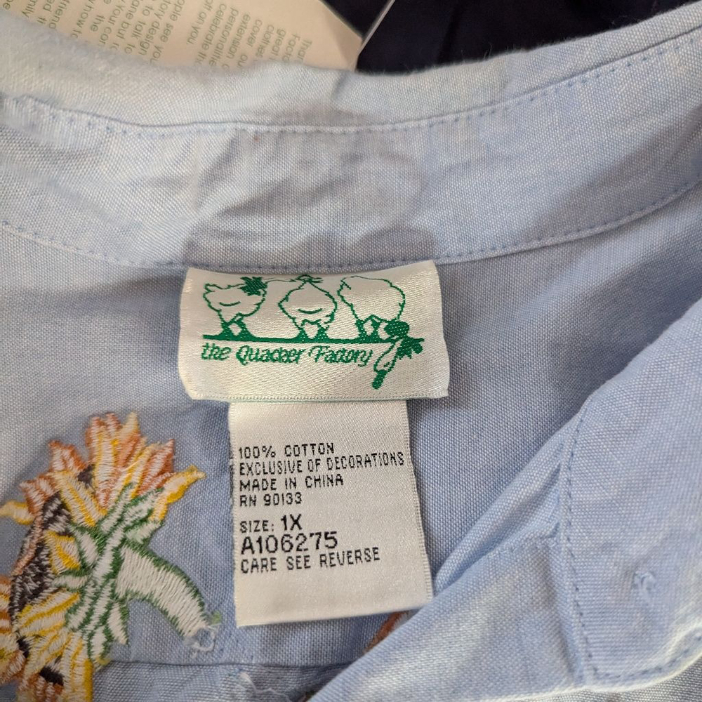 Quacker Factory Sunflower Button Down Denim Shirt - 1X - Picture 3 of 7